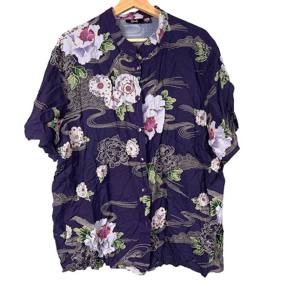 Tapestry Purple Floral Men 2XL Button Up Top - Picture 1 of 6